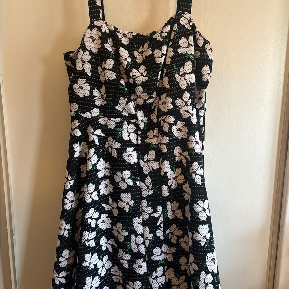 Torrid Black Floral Dress with White and Green Accents